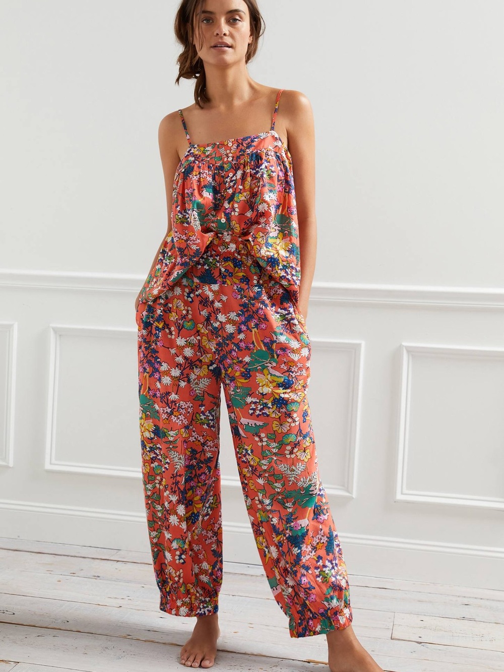 Anthropologie Iris Orange Floral Wide-Leg Harem Pants